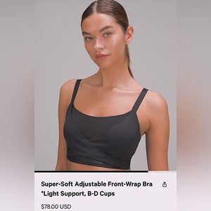 Lululemon unique and supportive “Super-soft Adjustable Front-Wrap Bra” sz M, blk